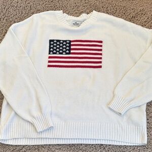 White Hollister Sweater with American Flag Design